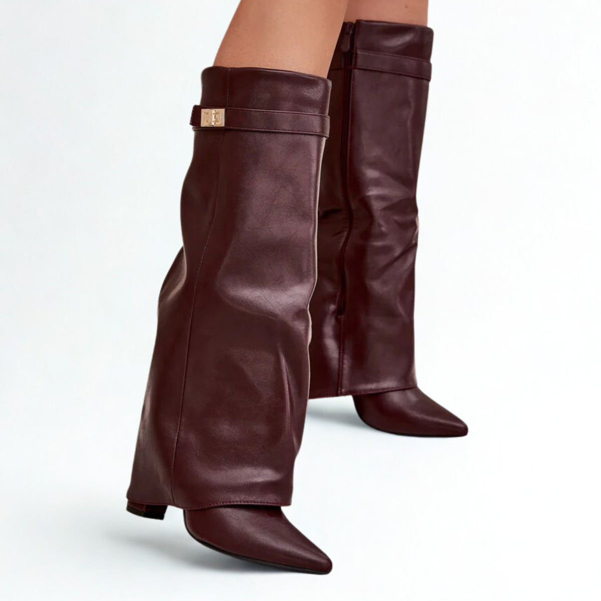 Slouchy Leather High Boots New York - Burgundy