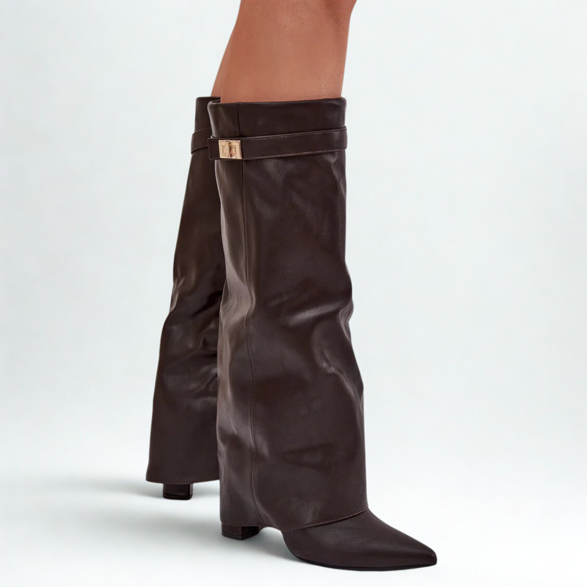 Slouchy Leather High Boots New York - Brown