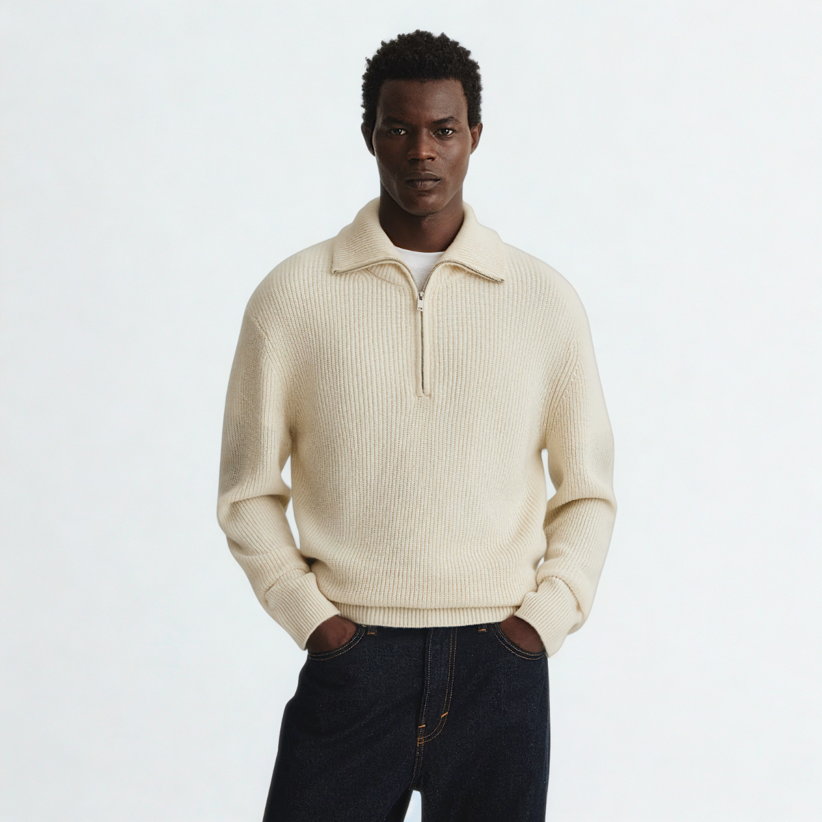 Ribbed Quarter-zip Saint-Moritz - Beige