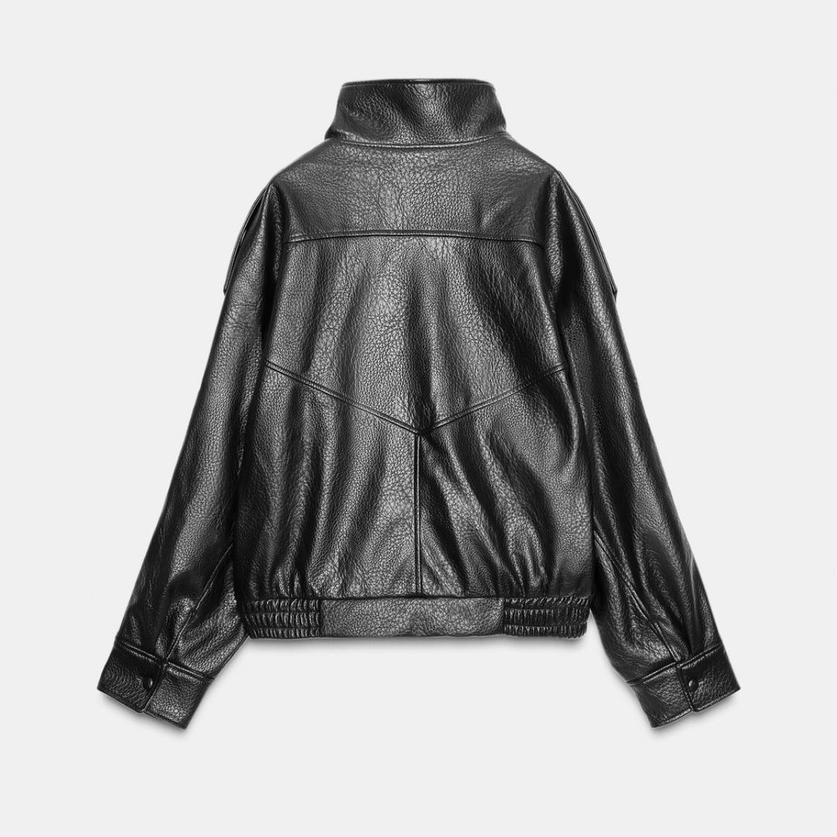 High Collar Faux Leather Jacket Paris - Black