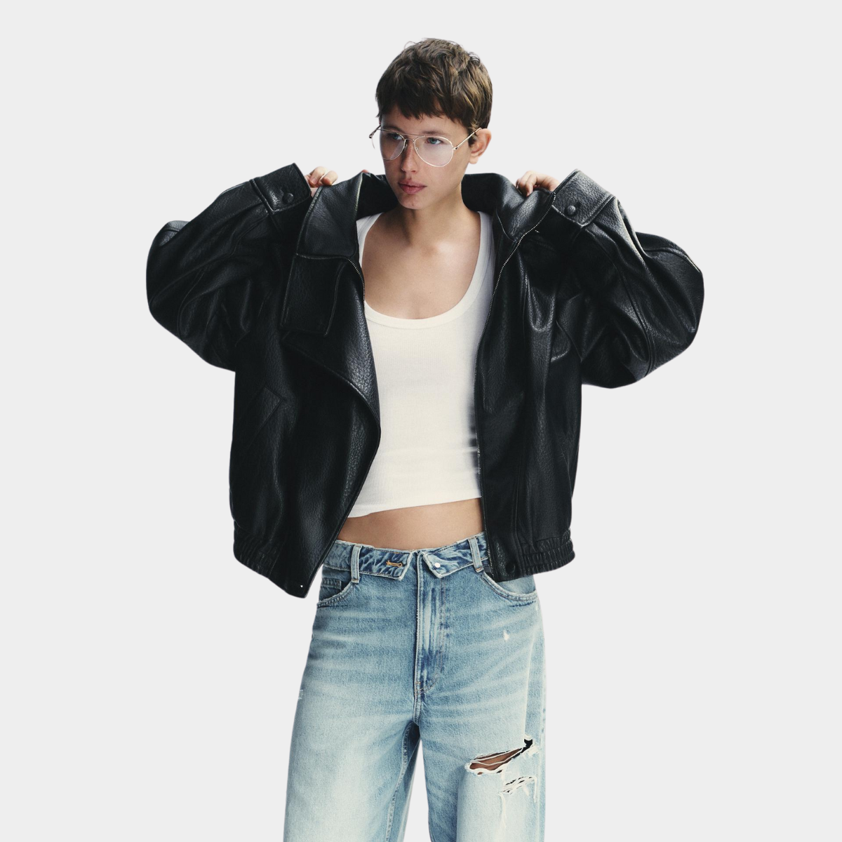 High Collar Faux Leather Jacket Paris - Black