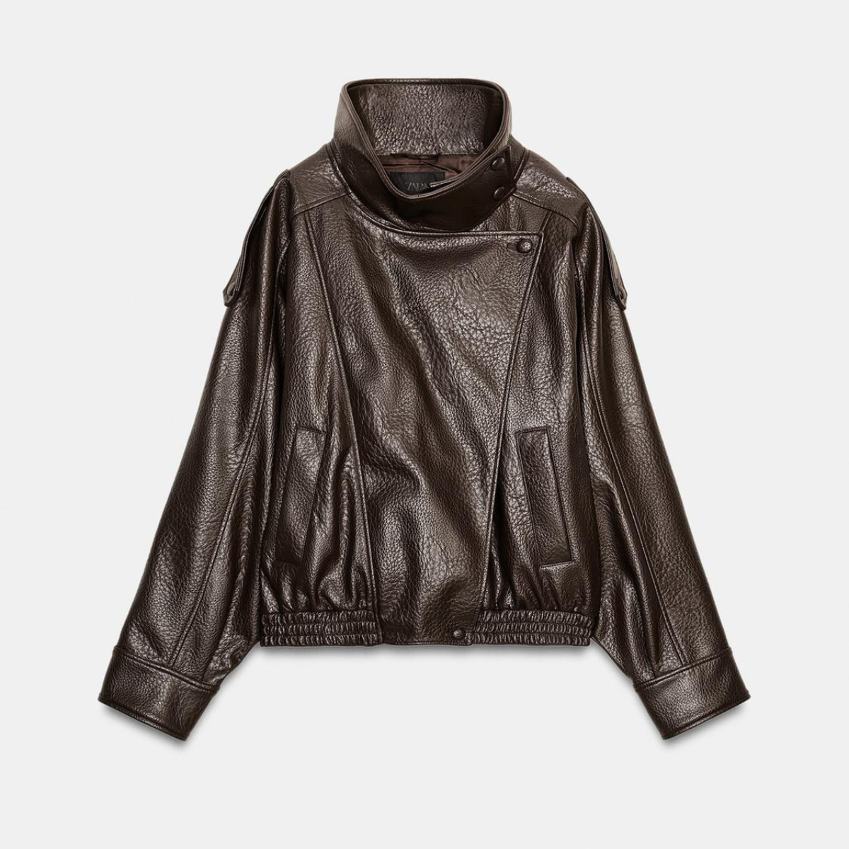 High Collar Faux Leather Jacket Paris - Dark chocolate