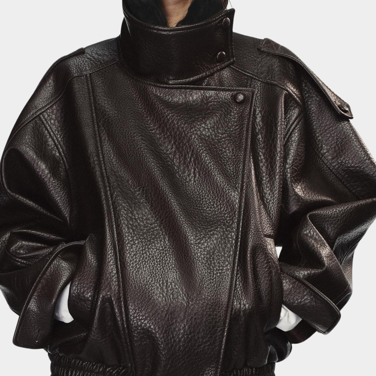 High Collar Faux Leather Jacket Paris - Dark chocolate