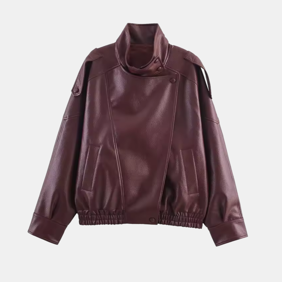 High Collar Faux Leather Jacket Paris - Red wine