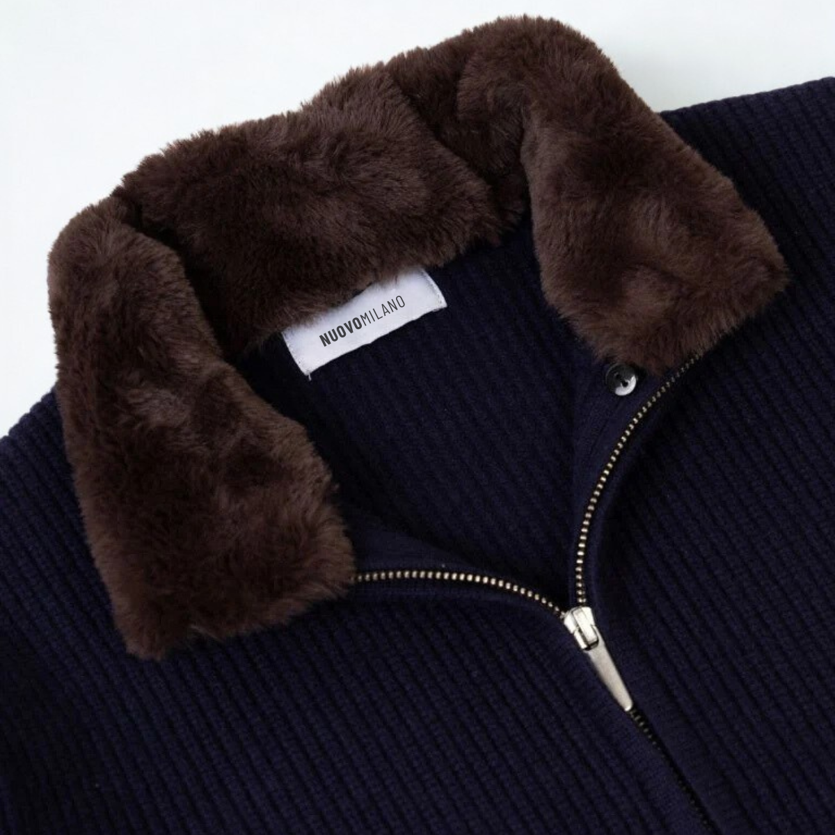 Fur Collar Wool Blouson Windsor - Navy Blue
