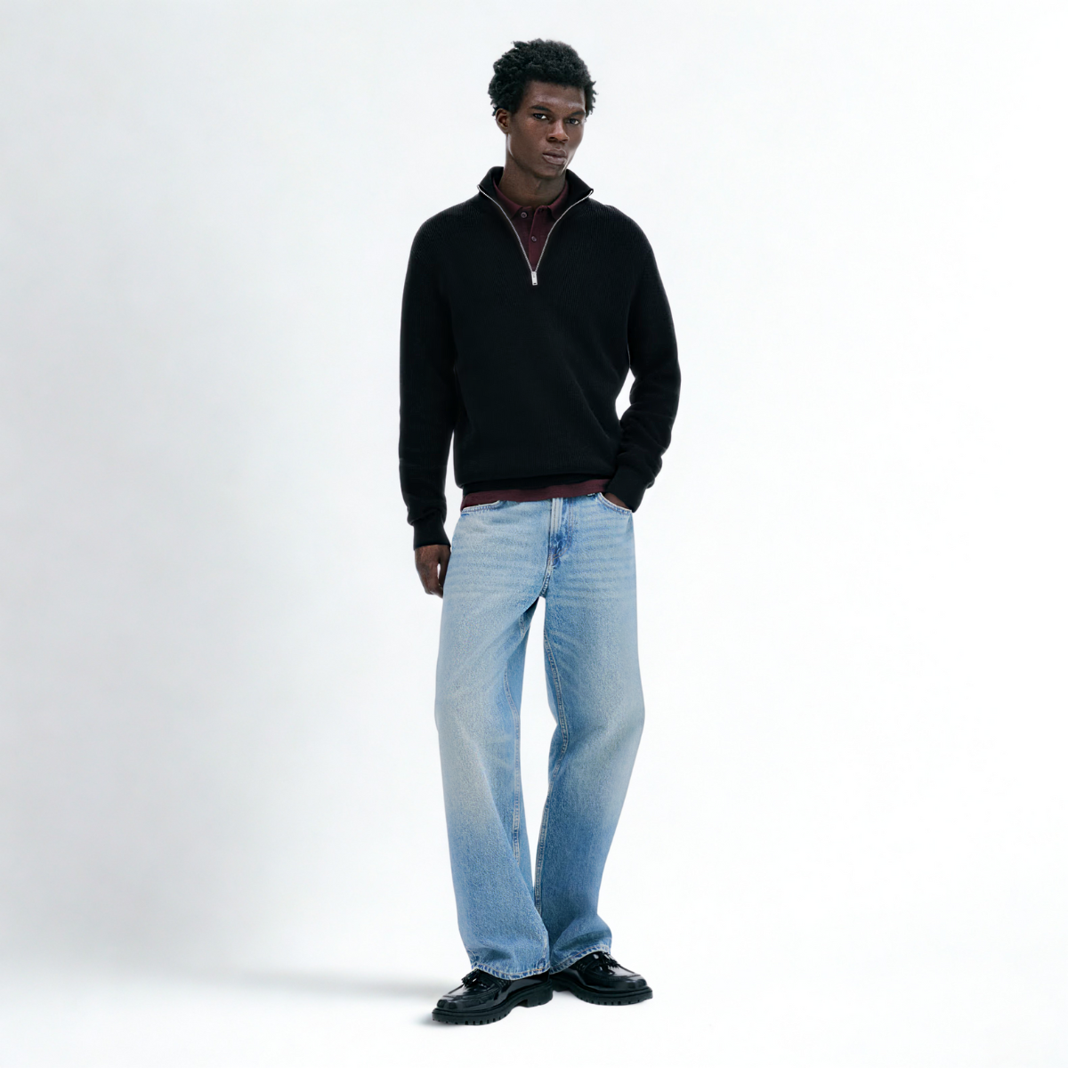 Ribbed Quarter-zip Saint-Moritz - Black