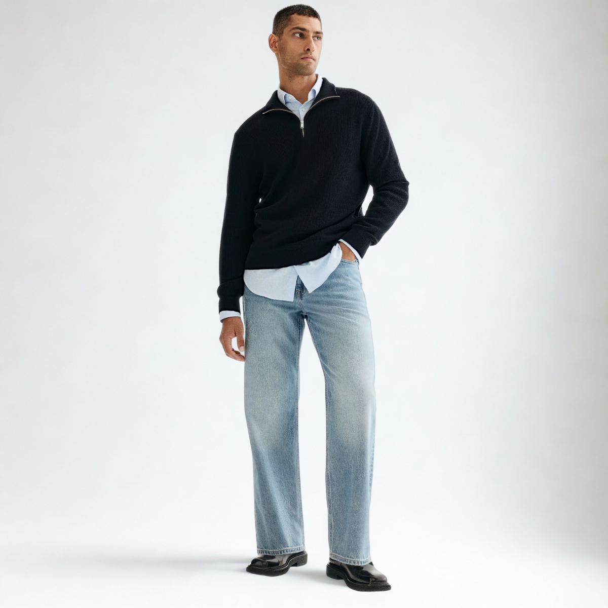 Ribbed Quarter-zip Saint-Moritz - Navy blue