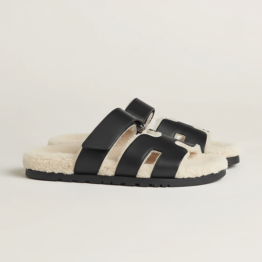 Sandals Roma - Black & White Fur / Winter Edition