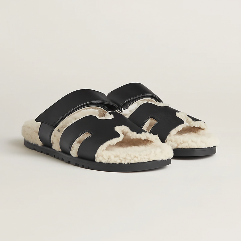 Sandals Roma - Black & White Fur / Winter Edition