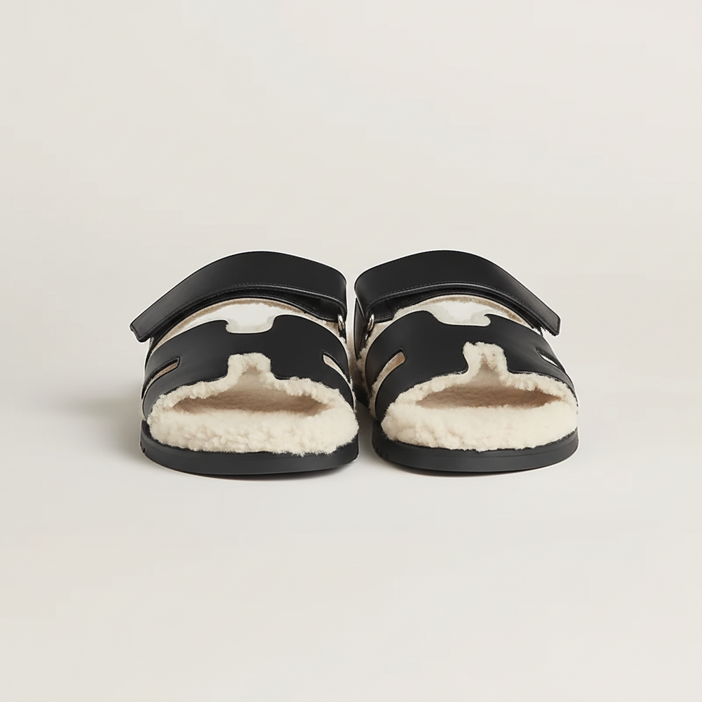 Sandals Roma - Black & White Fur / Winter Edition