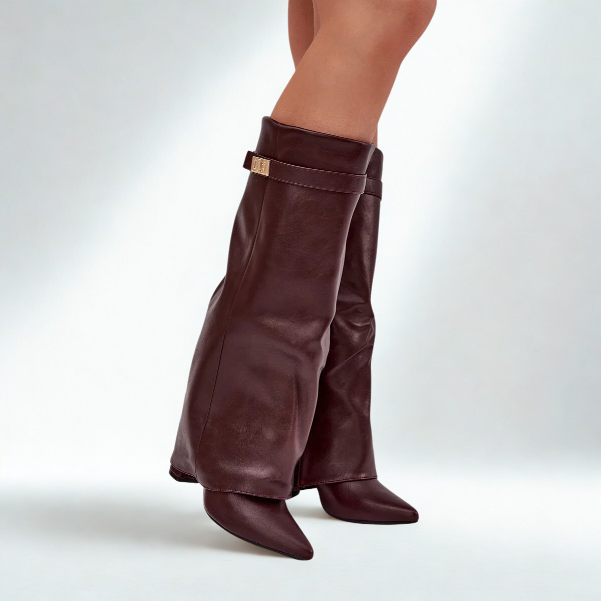Slouchy Leather High Boots New York - Burgundy