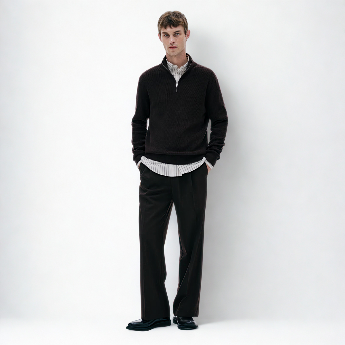 Ribbed Quarter-zip Saint-Moritz - Brown
