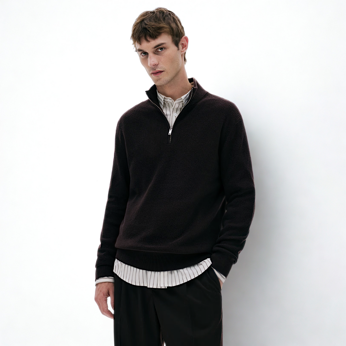 Ribbed Quarter-zip Saint-Moritz - Brown