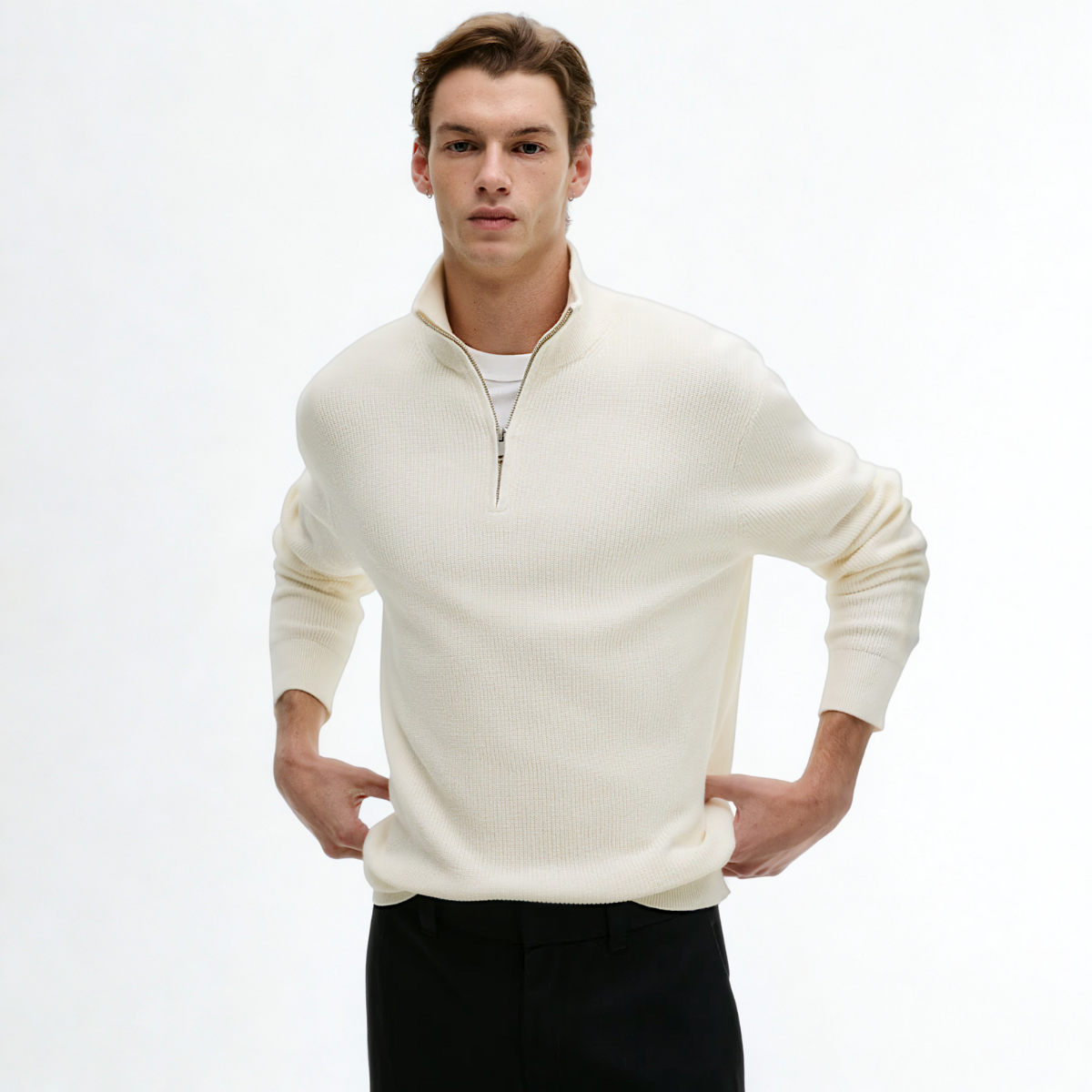 Ribbed Quarter-zip Saint-Moritz - White