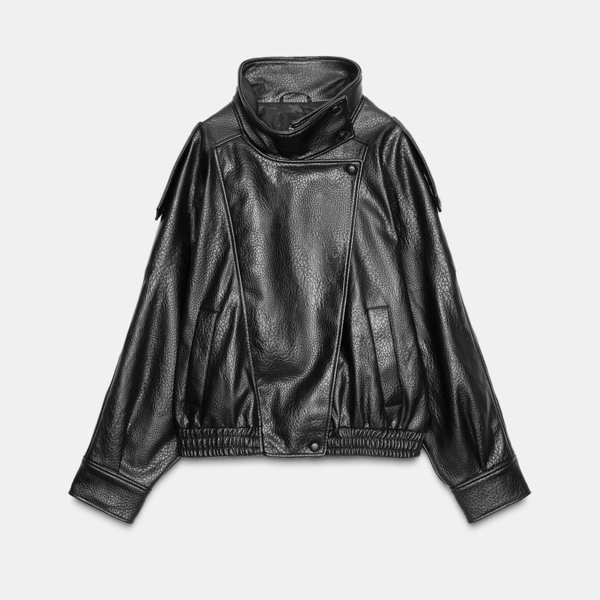 High Collar Faux Leather Jacket Paris - Black