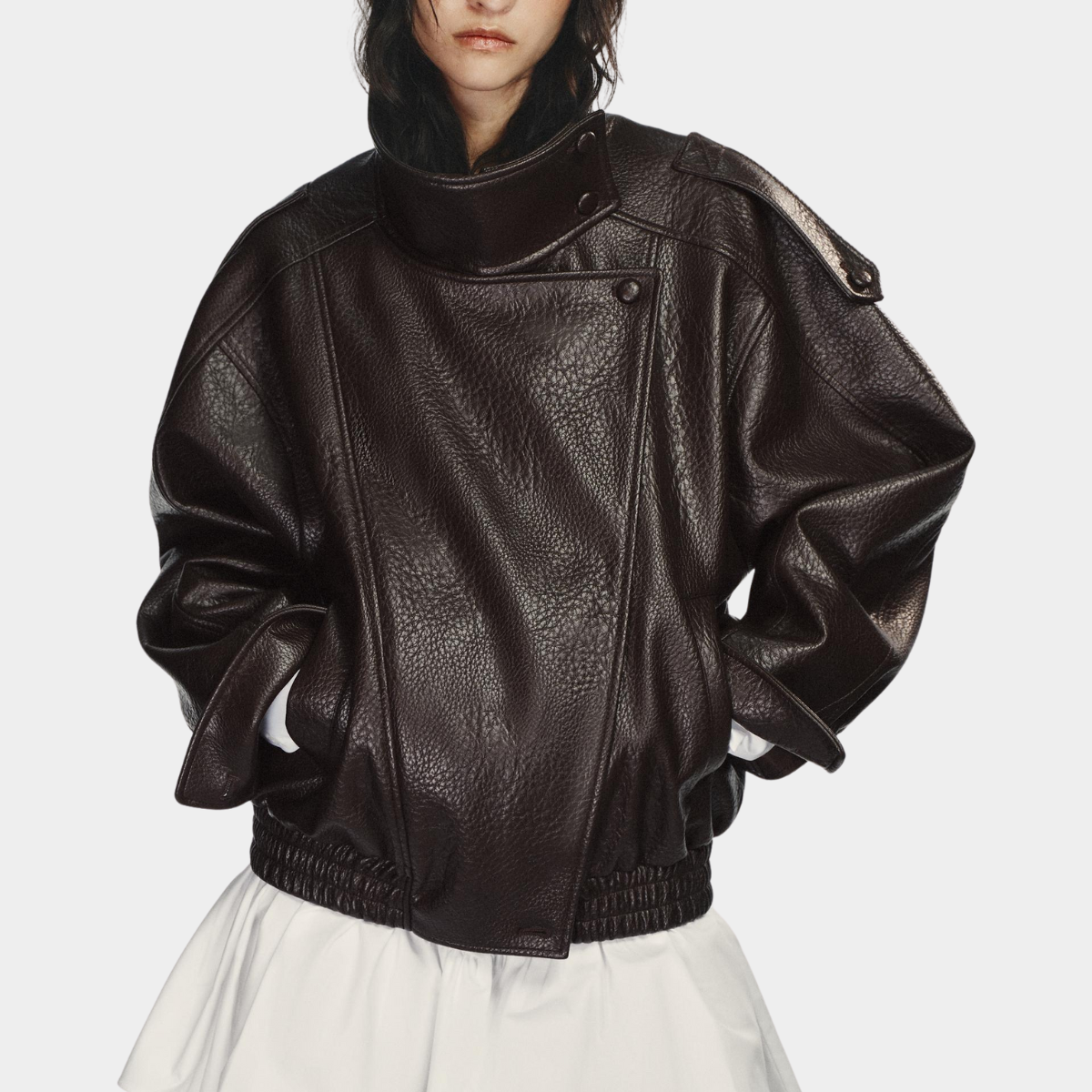 High Collar Faux Leather Jacket Paris - Dark chocolate