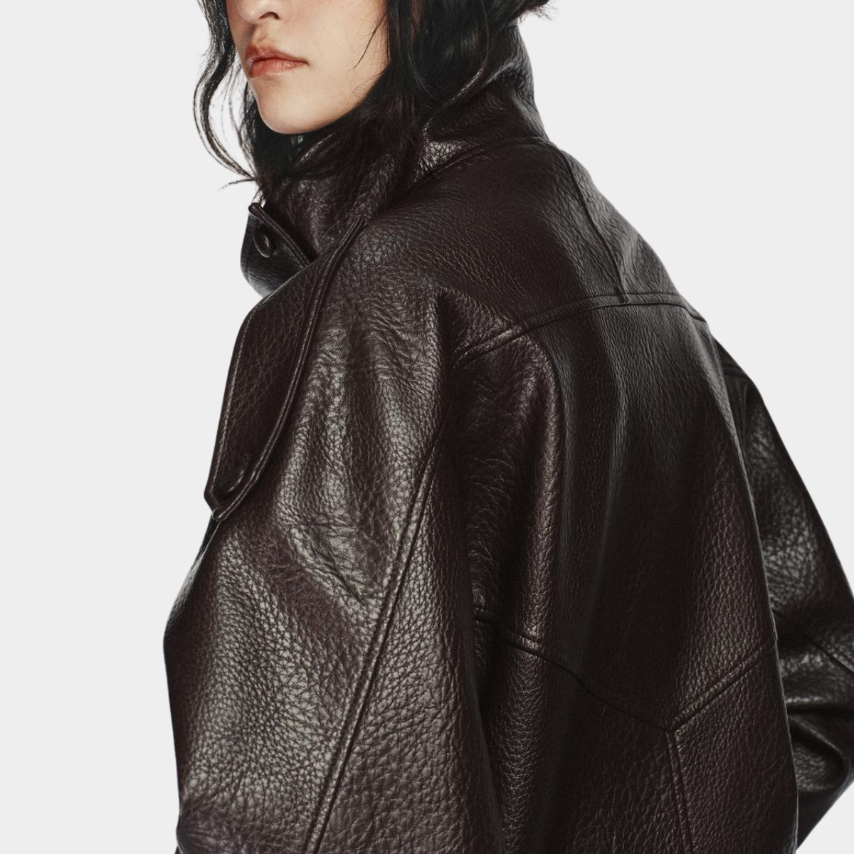 High Collar Faux Leather Jacket Paris - Dark chocolate