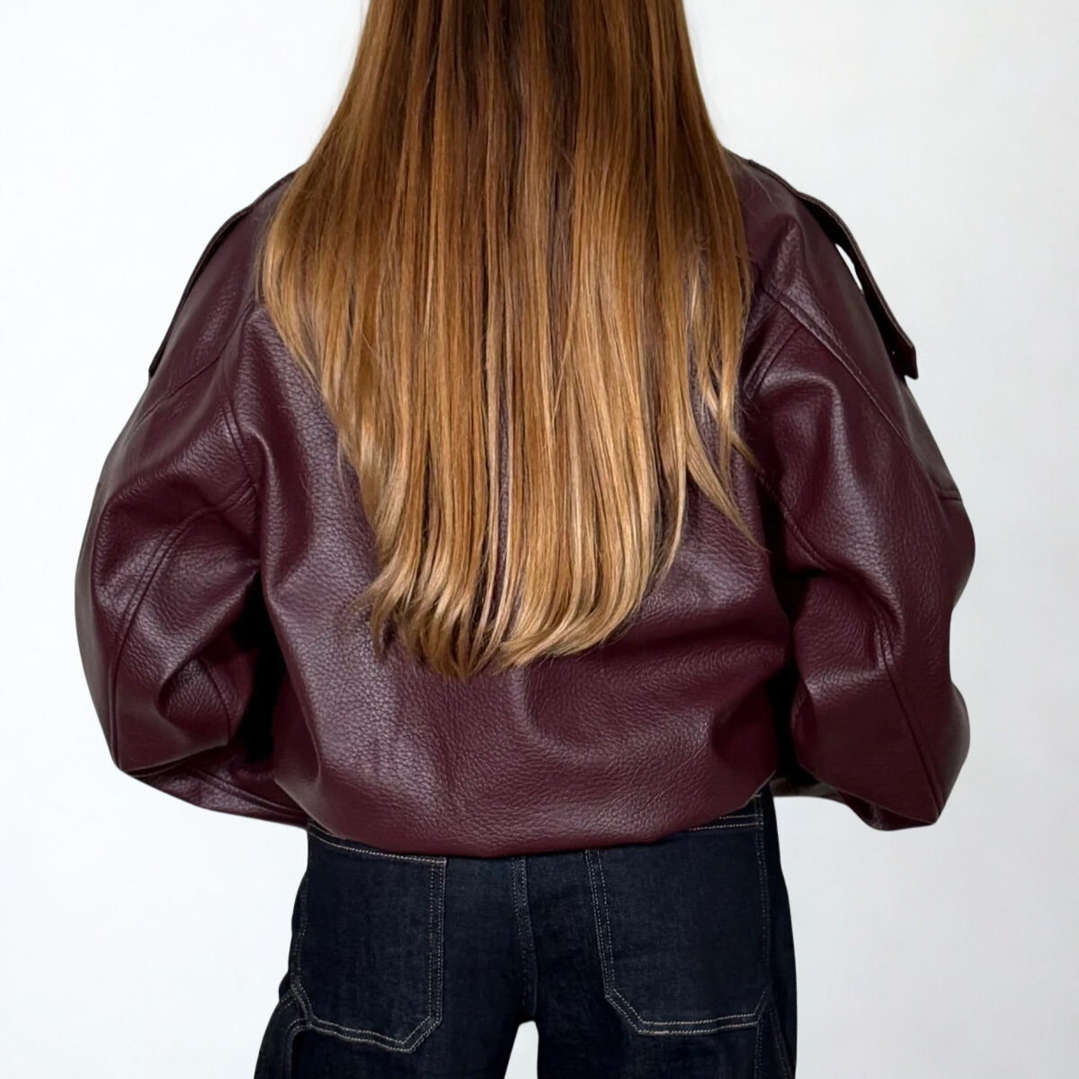 High Collar Faux Leather Jacket Paris - Red wine