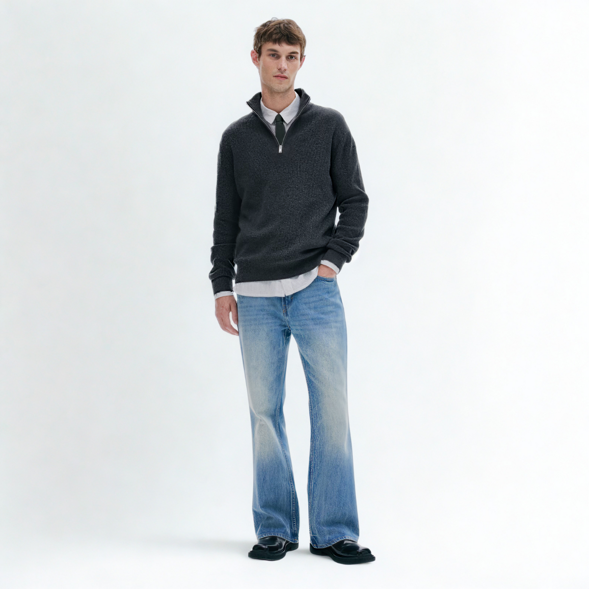 Ribbed Quarter-zip Saint-Moritz - Grey