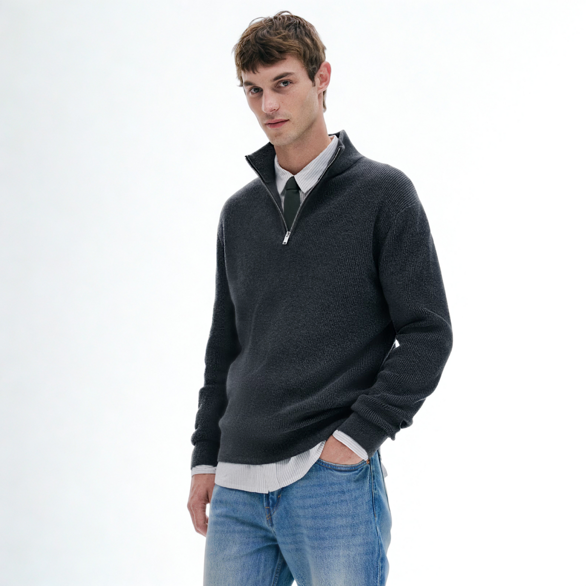 Ribbed Quarter-zip Saint-Moritz - Grey