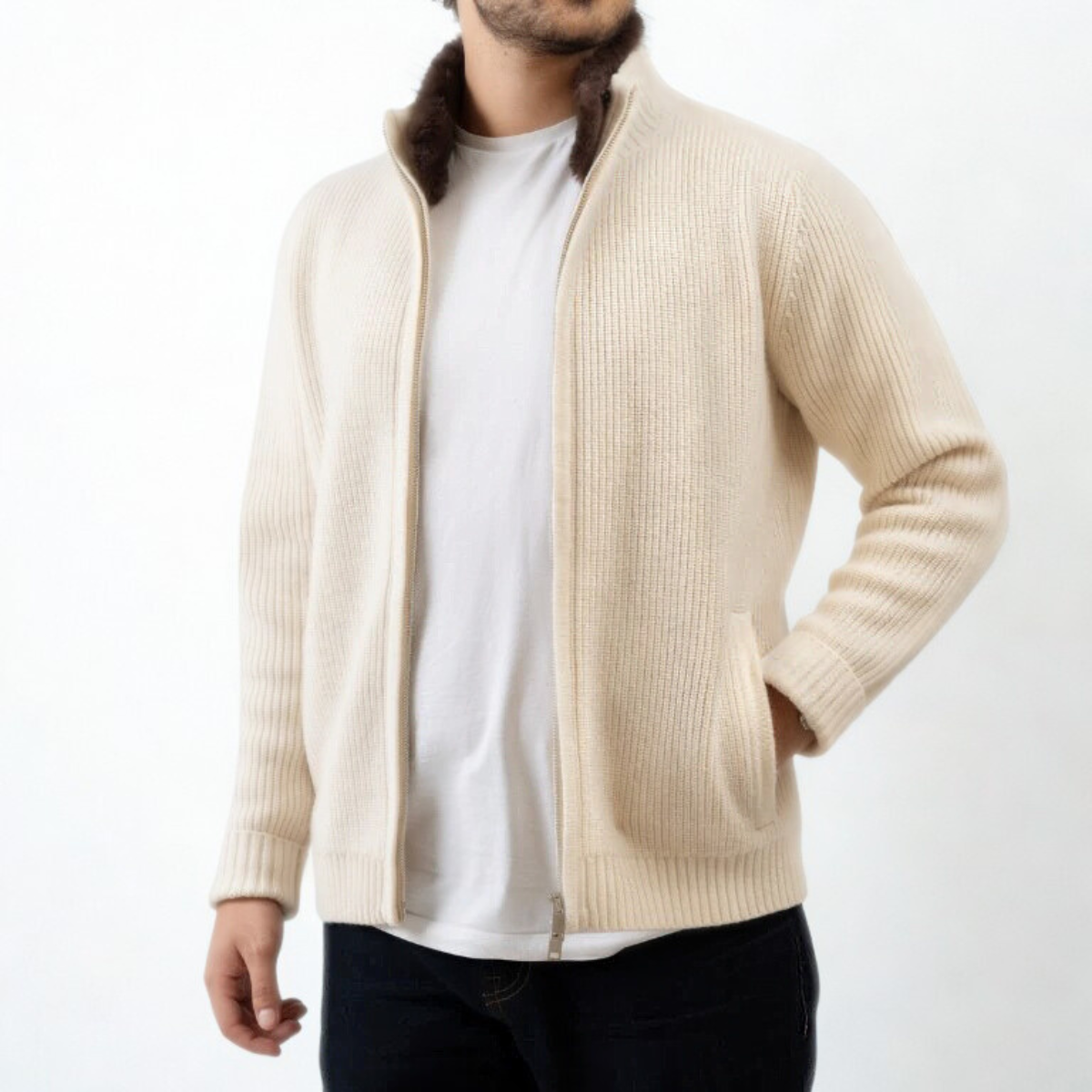 Fur Collar Wool Blouson Windsor - Cream
