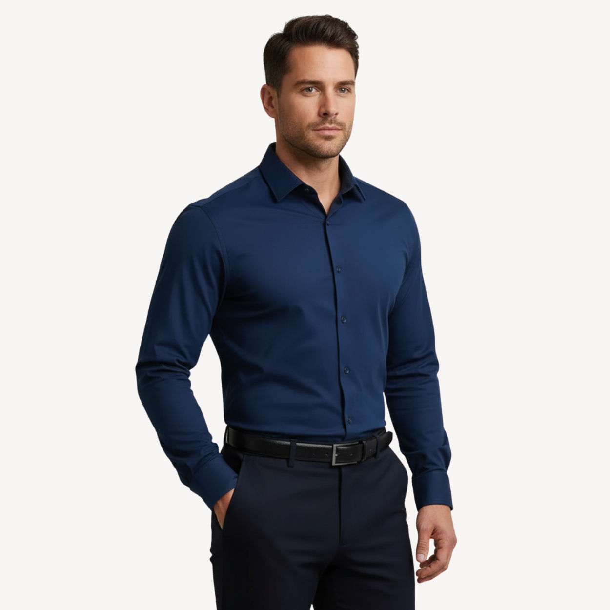 Anti-Wrinkle Slim Fit Shirt Manhattan - Navy blue