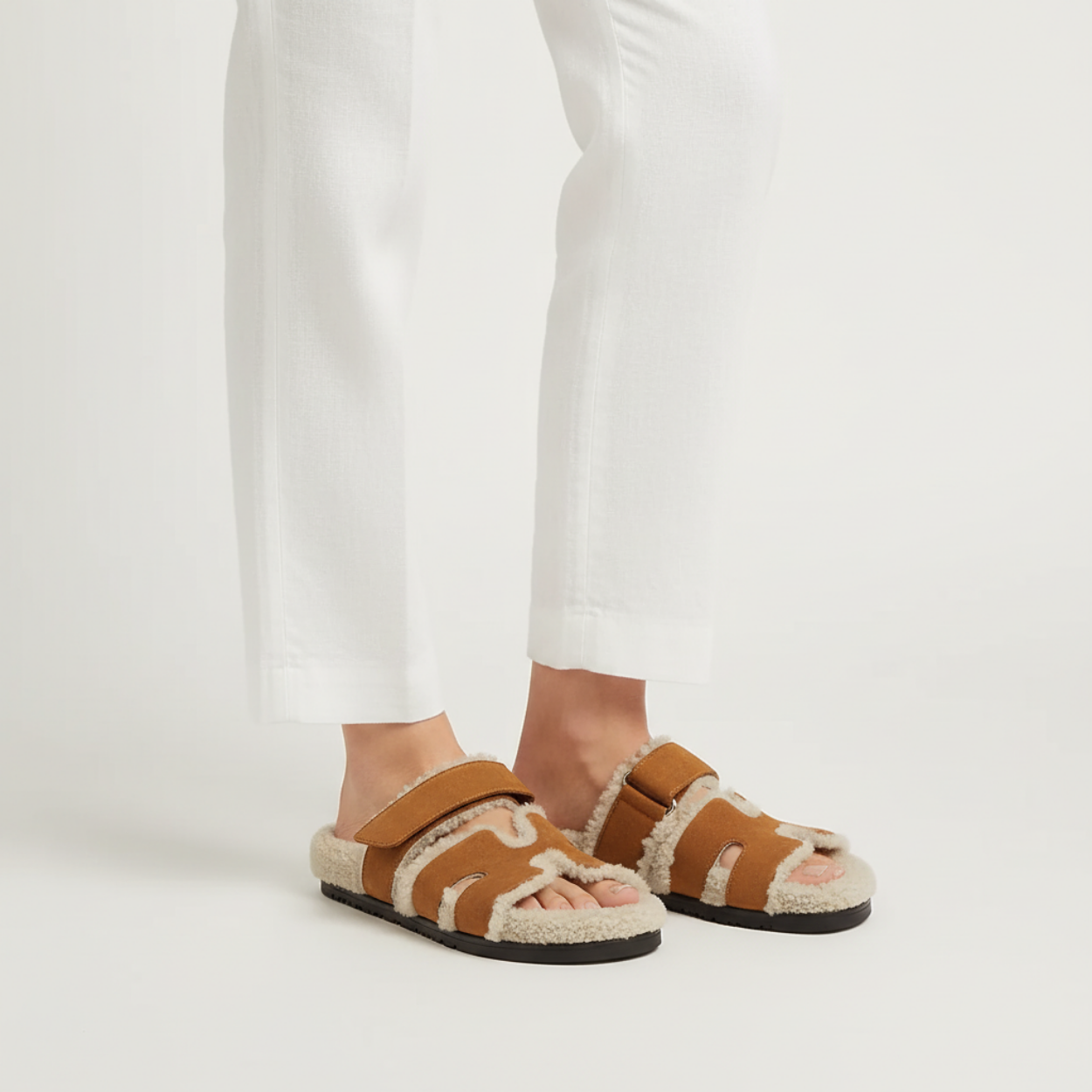 Sandals Roma - Brown & Off-white Fur / Winter Edition