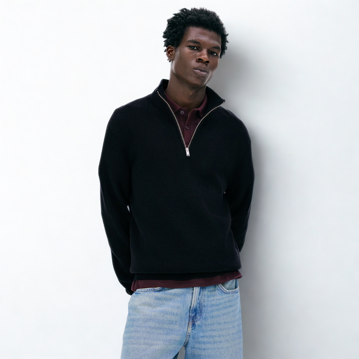 Ribbed Quarter-zip Saint-Moritz - Black