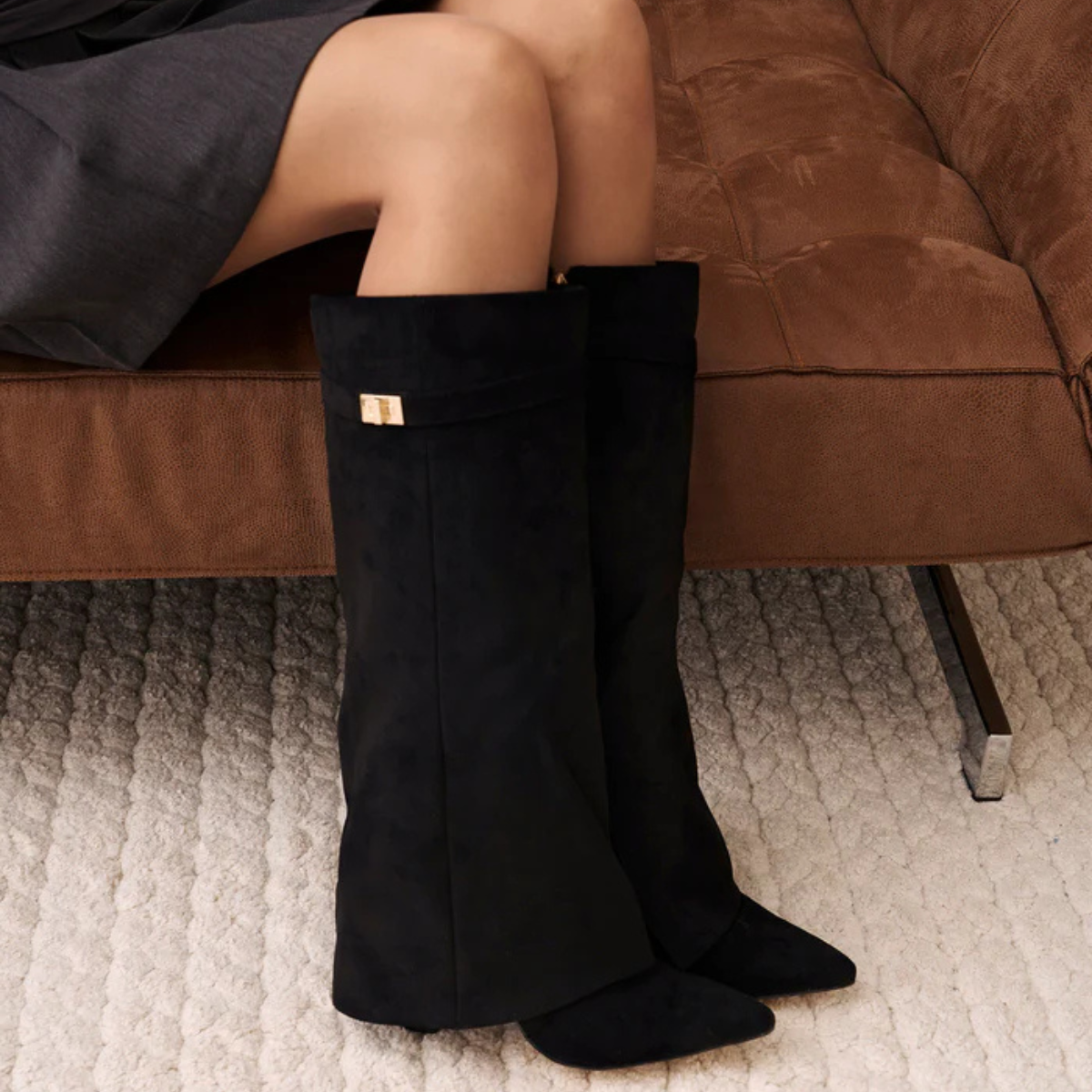 Slouchy Suede High Boots New York - Black