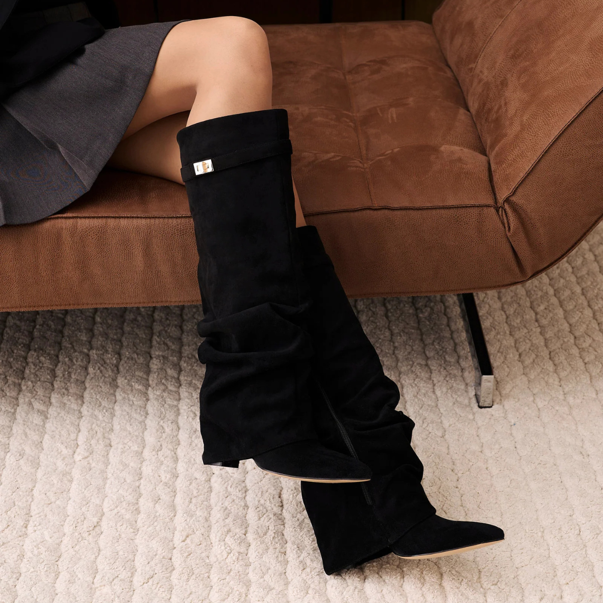 Slouchy Suede High Boots New York - Black