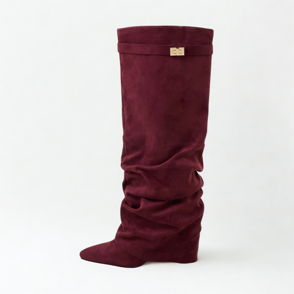 Slouchy Suede High Boots New York - Burgundy