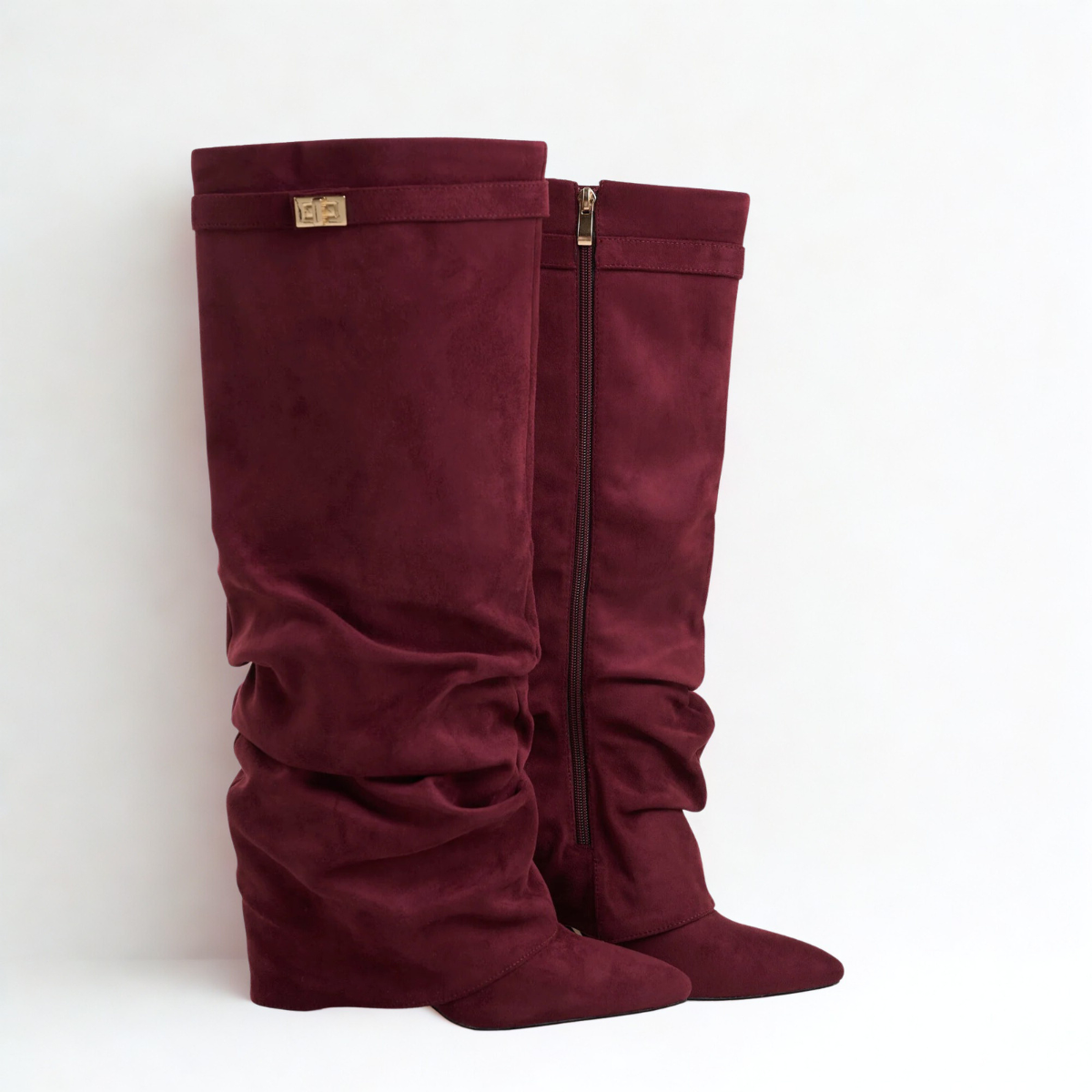 Slouchy Suede High Boots New York - Burgundy
